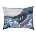 Tucker Murphy Pet™ Burkart Climbing on Mt. Fuji Indoor/Outdoor Dog Pillow/Classic Polyester in Gray/Blue/Yellow | 17 H x 42 W x 17 D in | Wayfair