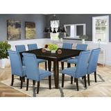 Winston Porter Joselyn 9 - Piece Butterfly Leaf Rubberwood Solid Wood Dining Set Wood/Upholstered in Brown | 30 H in | Wayfair