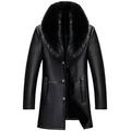 moxishop Men's Fashion Warm Detachable Fur Collar Trench Coats Faux Leather Long Thick Windbreaker Parka (XX-Large, ukb8807-Black)