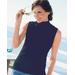 Appleseeds Women's Essential Cotton Knit Sleeveless Mockneck Top - Blue - PL - Petite