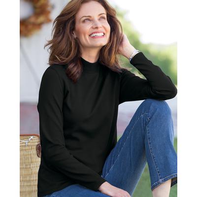Appleseeds Women's Essential Cotton Long-Sleeve Solid Mockneck - Black - XL - Misses