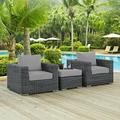 Invite 3 Piece Outdoor Patio Sunbrella Sectional Set by Modway Synthetic Wicker/All - Weather Wicker/Wicker/Rattan in Blue/Gray | Wayfair