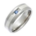 Theia Titanium with Silver Inlay Blue Sapphire Matt 7mm Ring - Size W