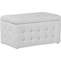 Pouf 72 x 42 cm en Cuir pu avec rangement Chesterfield Blanc Capitonné Michigan - Blanc