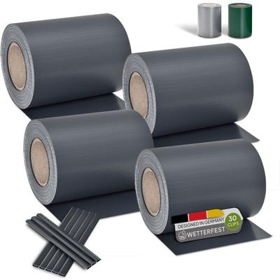 Pvc Sichtschutzstreifen Doppelstabmatten Zaun 4er Set - 4 Rollen á 35m x 19cm - Befestigungsclips