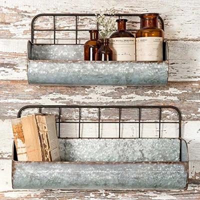 Colonial Tin Works Set of Two-Decorative Wire Back Wall Shelves-Industrial Rustic Grey/Rust