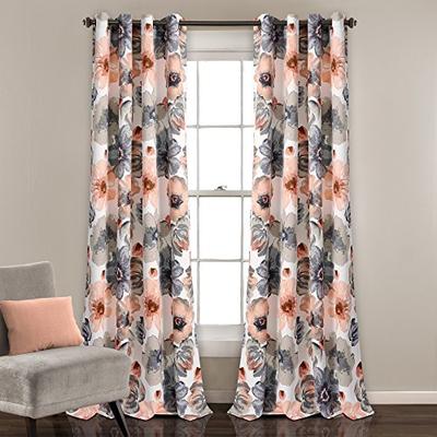 Lush Decor Leah Floral Darkening Coral and Gray Window Panel Curtain Set for Living, Dining Room, Be