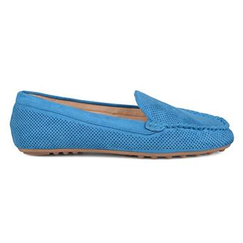 Brinley Co. Womens Comfort Sole Faux Nubuck Laser Cut Loafers Blue, 5.5 Regular US