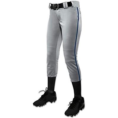 CHAMPRO Women's Tournament Fastpitch Pant with Piping Gray/Navy Large