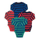 Leveret Long Sleeve 4-pack Striped Boys Bodysuit Cotton (6-12 Months, Multi) screenshot. Infant Bodysuits directory of Clothes.