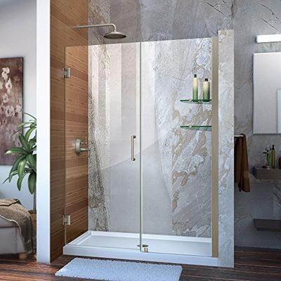 DreamLine Unidoor 54 to 55" Frameless Hinged Shower Door, Clear 3/8" Glass Door, 24" Stationary Pane