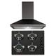 SIA 60cm Black 4 Burner Gas On Glass Hob & Chimney Cooker Hood Extractor Fan