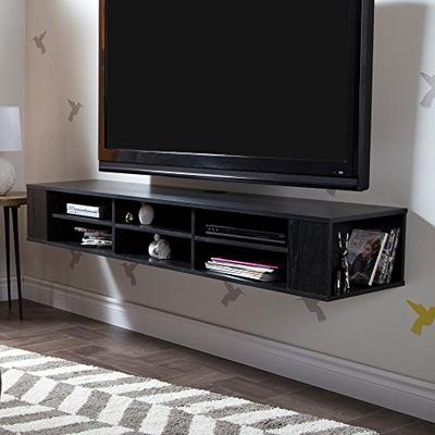 City Life Wall Mounted Media Console - 66" Wide - Extra Storage - Black Oak - By South Shore