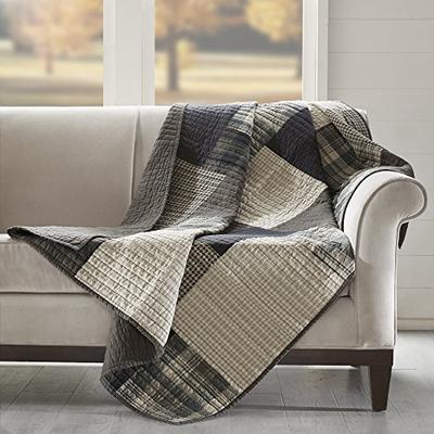 Woolrich Winter hills Luxury Quilted Throw Tan Gray 50x70 Plaid Premium Soft Cozy 100% Cotton For Be