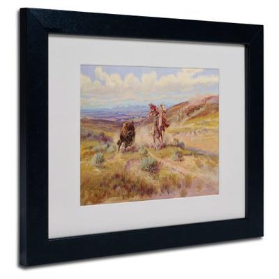 Spearing a Buffalo 1925 by Charles Russell with Black Frame Artwork, 11 by 14-Inch