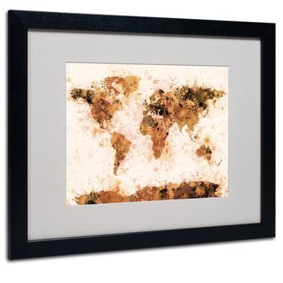 Bronze Paint Splash World Map Artwork by Michael Tompsett in Black Frame, 16 by 20-Inch