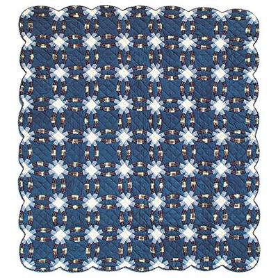 Patch Magic Twin Blue Double Wedding Ring Quilt, 65-Inch by 85-Inch