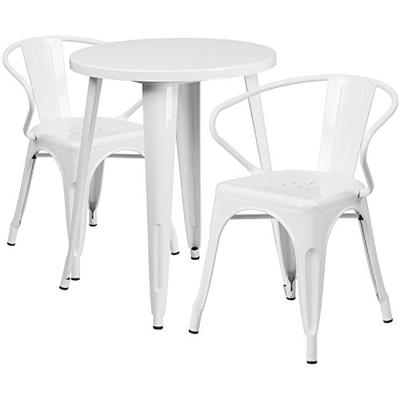 Flash Furniture 24'' Round White Metal Indoor-Outdoor Table Set with 2 Arm Chairs