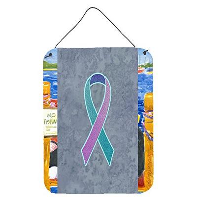 Caroline's Treasures AN1217DS1216 Teal, Pink and Blue Ribbon for Thyroid Cancer Awareness Wall or Do