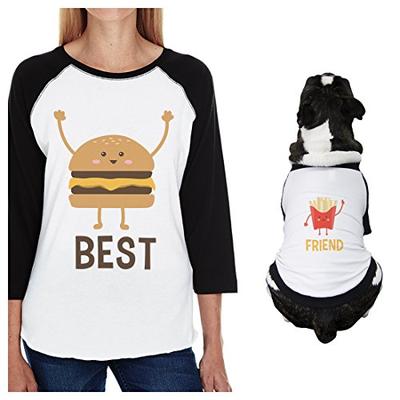 365 Printing Hamburger and Fries Small Dog and Mom Matching Outfits Raglan Tees (ONWER - L/Pet - L)