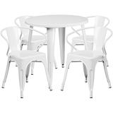 Flash Furniture 30'' Round White Metal Indoor-Outdoor Table Set with 4 Arm Chairs screenshot. Patio Furniture directory of Outdoor Furniture.