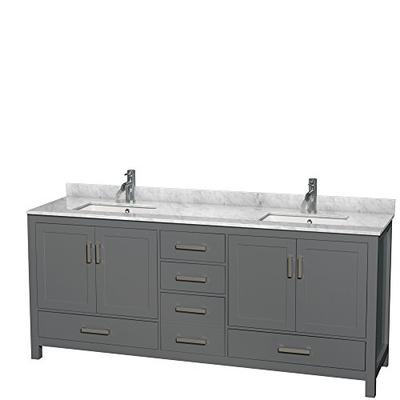 Wyndham Collection Sheffield 80 inch Double Bathroom Vanity in Dark Gray, White Carrara Marble Count