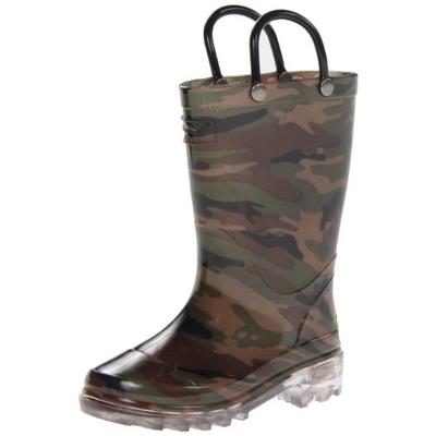 Western Chief Boys Waterproof Rain Boots that Light up with Each Step, Camo Green, 9 M US Toddler