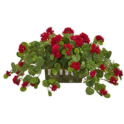 Nearly Natural 8071 Geranium Decorative Planter Artificial Plant Red