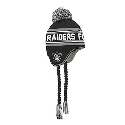 Outerstuff NFL Oakland Raiders Jacquard Tassel Knit Hat with Pom Black, Youth One Size
