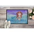 East Urban Home Brunette Mermaid Watercolor Non-Slip Outdoor Door Mat Synthetics in White | Rectangle 24" x 36" | Wayfair