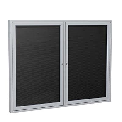 Ghent 4" x 5" 2-Door Satin Aluminum Frame Enclosed Flannel Letter Board, Black