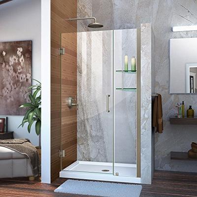 DreamLine Unidoor Min 39 in. to Max 40 in. Frameless Hinged Shower Door in Brushed Nickel finish, SH