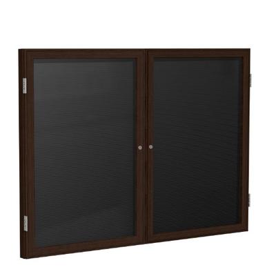36"x60" 2-Door Wood Frame Walnut Finish Enclosed Flannel Letter Board, Black
