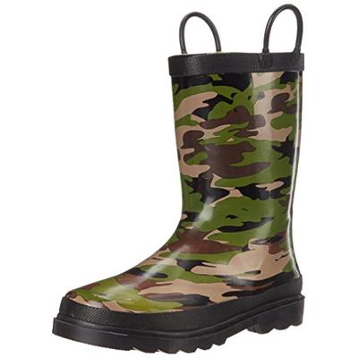 Western Chief Boys Waterproof Printed Rain Boot with Easy Pull On Handles, Camo, 4 M US Big Kid
