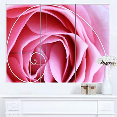 Designart Pink Flower with Spiral Arrangement - Modern Floral Metal Wall Art 36x28-3 Panels
