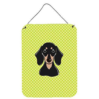 Caroline's Treasures BB1277DS1216 Checkerboard Lime Green Smooth Black and Tan Dachshund Wall Door H
