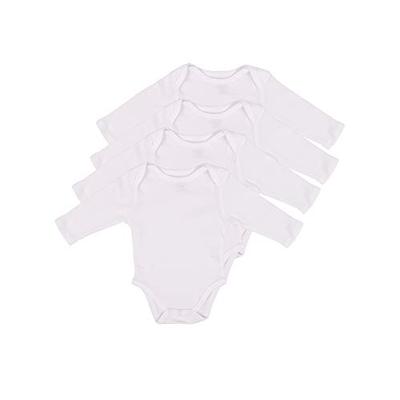 Leveret 4 Pack Long Sleeve Bodysuit 100% Cotton White 12-18 Months