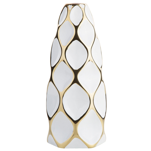 Blumenvase Weiß Keramik 15 x 36 cm Goldene Vasendekoration Tropfen Design Modern