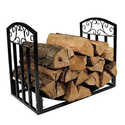 Sunnydaze Indoor/Outdoor Firewood Log Rack, Decorative Fireplace Wood Storage Holder, 2-Foot, Black