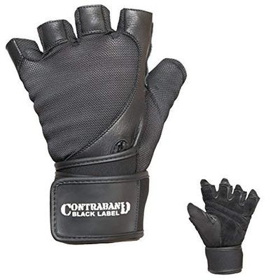 Contraband Black Label 5730 Mens Stretch Fit Wrist Wrap Gloves w/Split Leather Palm (Black, Small)