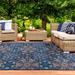 Blue/White 96 x 0.18 in Area Rug - World Menagerie Calfee Floral Bohemian Non-Slip Washable Indoor Outdoor Area Rug Nylon | 96 W x 0.18 D in | Wayfair