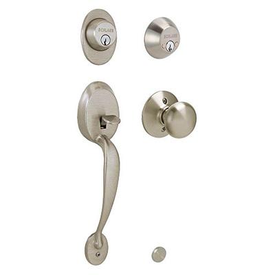 Schlage F62PLY619 Plymouth Handleset Keyed 2-Sides with Plymouth Knob, Satin Nickel