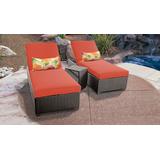 Belle Chaise Set of 2 Outdoor Wicker Patio Furniture w/ Side Table in Tangerine - TK Classics Belle-2X-St-Tangerine