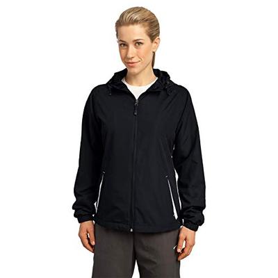 Sport-Tek Women's Colorblock Hooded Raglan Jacket, Black/White, XXX-Large
