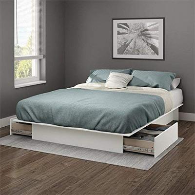 South Shore Gramercy Full/Queen Platform Bed (54/60'') with drawers, Pure White