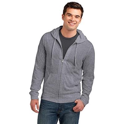 District Men's Young Lightweight Jersey Full Zip Hoodie L Dark Heather Grey