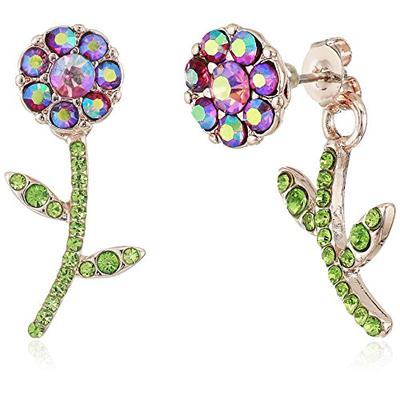 Betsey Johnson Flower Front Back Earrings-Jackets, Purple, One Size