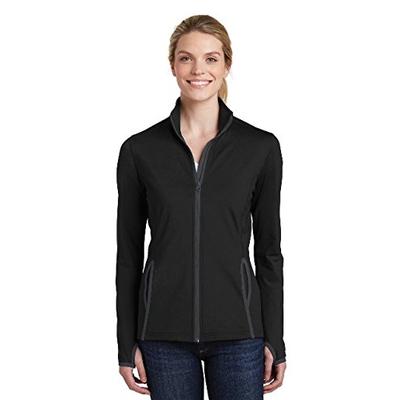 Sport-Tek Women's Sport-Wick Stretch Contrast Full-Zip Jacket LST853 Black/Charcoal Grey Small