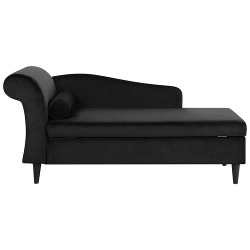 Chaiselongue Linksseitig Schwarz Samtstoff Holzfüße Glamourös Retro Mit Zierkissen