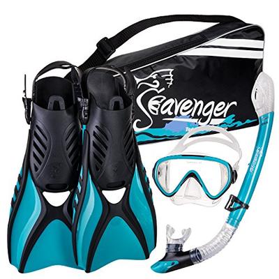 Seavenger Advanced Snorkeling Set with Panoramic Mask, Trek Fins, Dry Top Snorkel & Gear Bag (Clear